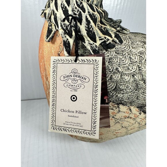 John Derian Beaded Chicken Plush Pillow Holiday Thanksgiving 14 X 13in NEW - Picture 3 of 3